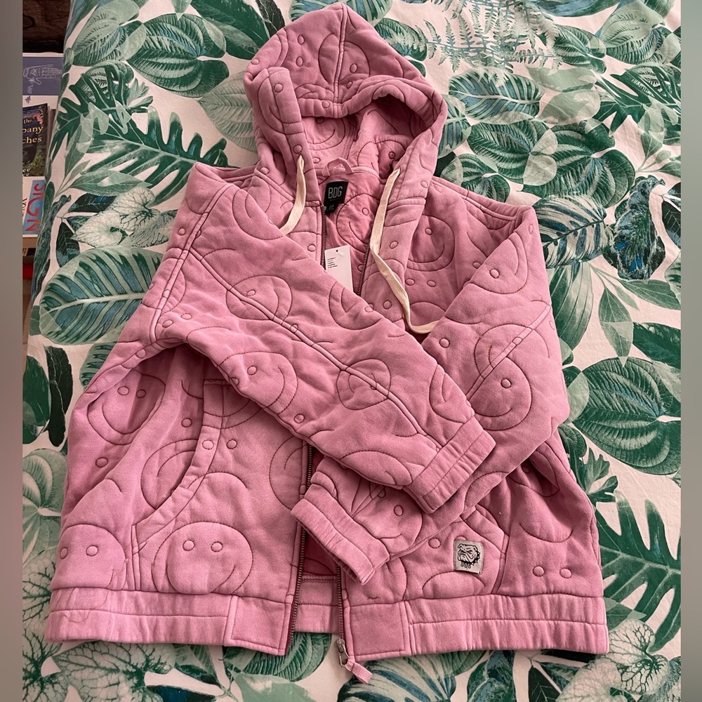 Urban Outfitters BDG Smiley Face Oversized Embroidered Zip Up Hoodie Sweatshirt